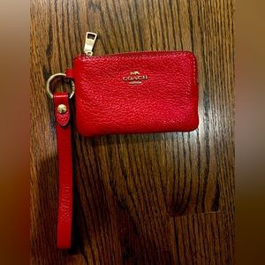 Red coach wallet pouch with strap